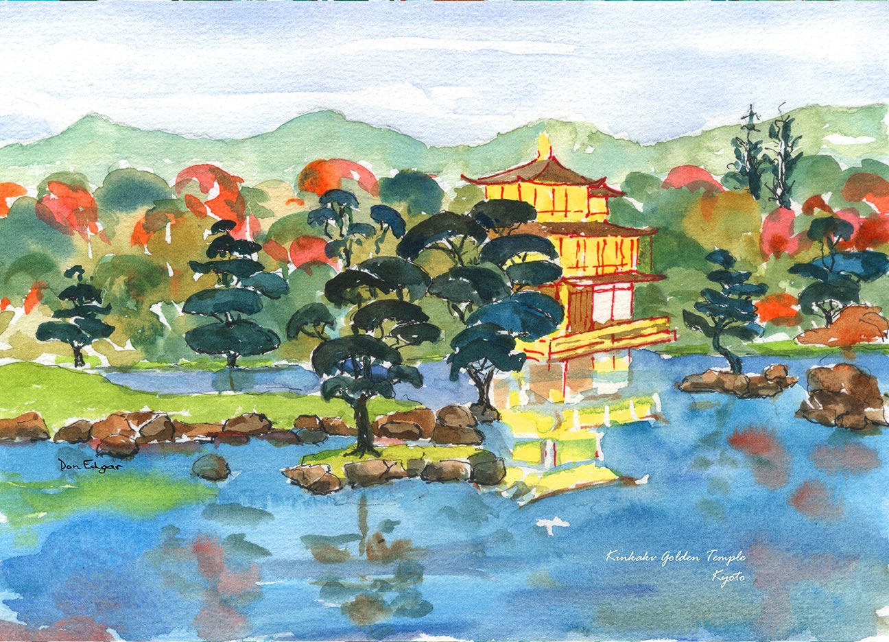 Kinkakv Golden Temple watercolor